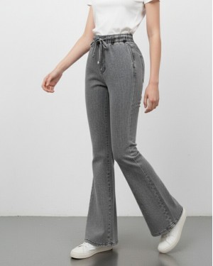 İspanyol Paça Bağcık Detaylı Kot Pantolon -Füme