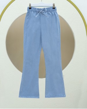 İspanyol Paça Bağcık Detaylı Kot Pantolon   -Açık Mavi