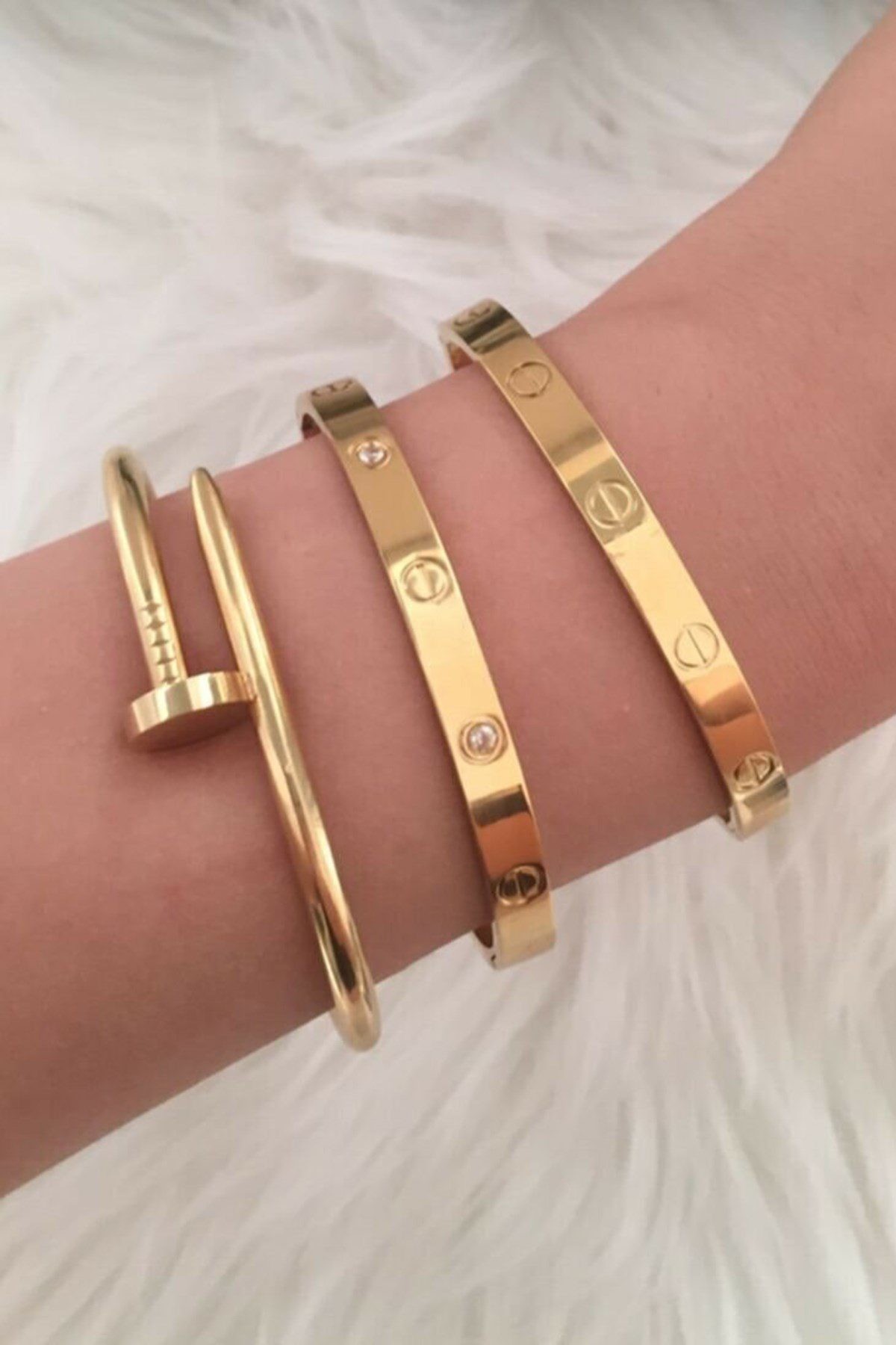 Gold Plated Combination Nail, Cuff Bracelet with and without Stones