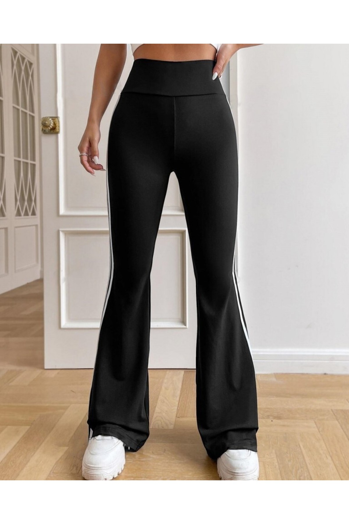 Women's High Waist Stripe Detailed Flared Diving Trousers
