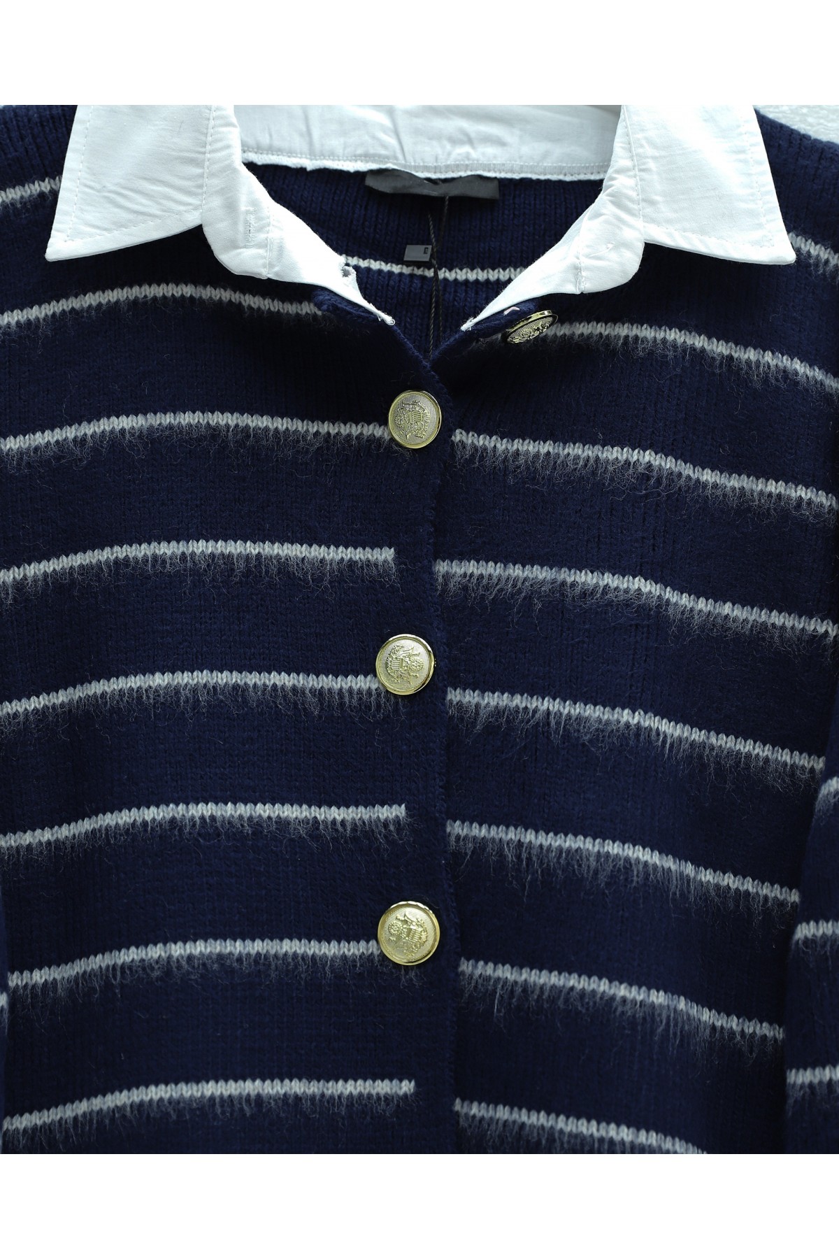 Buttoned Shirt Detailed Knit Cardigan -Navy blue