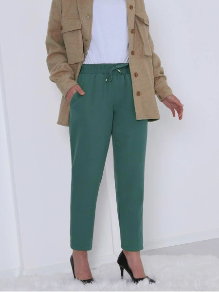 Elastic Waist Double Pocket Lacing Detail Trousers  -Emerald
