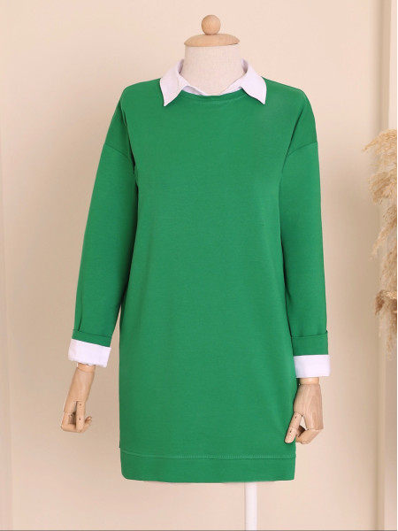 Round Neck Plain Combed Combed Sweat  -Green