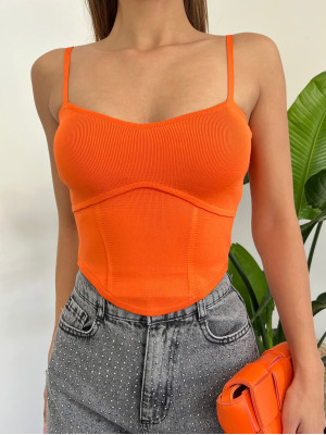 Thin Strap Knitwear Crop Singlet  -Orange