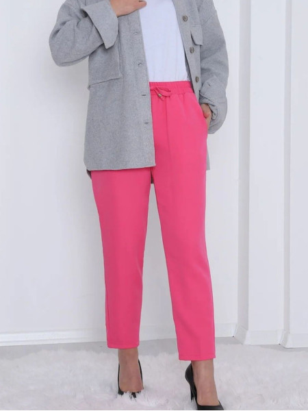Elastic Waist Double Pocket Lacing Detail Trousers  -Pink