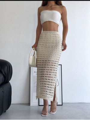 Openwork Lined Knitwear Skirt -Cream color