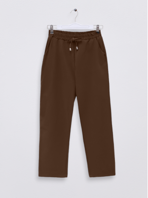 Elastic Waist Double Pocket Lacing Detail Trousers  -Brown