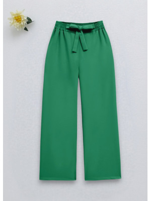 Beli Bağcıklı Double Bol Paça Pantolon     -İlkbahar Yeşili
