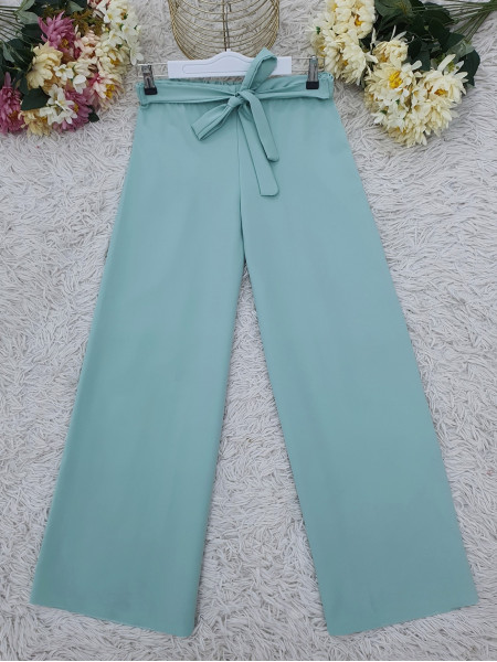 Tie Waist Double Wide Leg Trousers       -Sea green