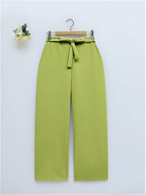 Beli Bağcıklı Double Bol Paça Pantolon     -F.Yeşili