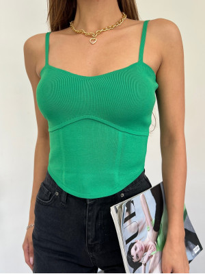 Thin Strap Knitwear Crop Singlet -Green