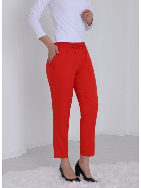 Elastic Waist Double Pocket Lacing Detail Trousers    -Garnet Color