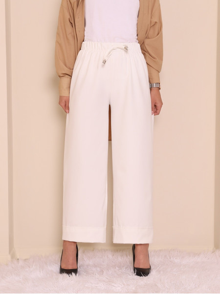 Lacing Detail Stitched Leg Trousers     -White