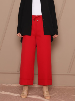 Bağcık Detaylı Double Paça Dikişli Pantolon -Kırmızı