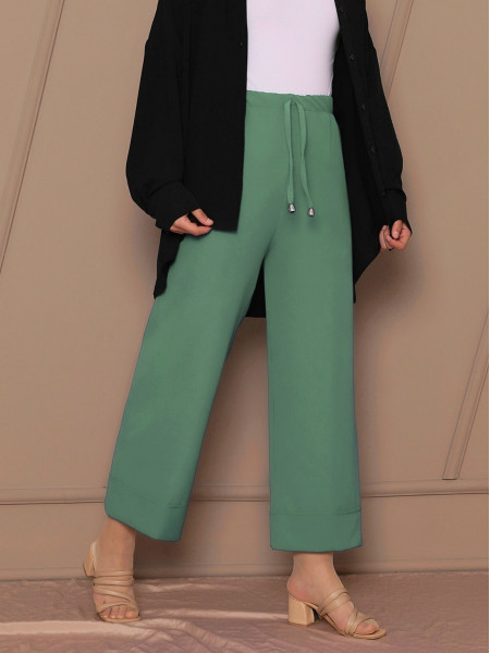 Lacing Detail Stitched Leg Trousers      -SEAGREEN