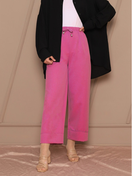 Lacing Detail Stitched Leg Trousers   -Pink
