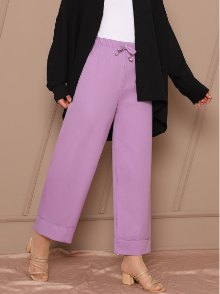 Lacing Detail Stitched Leg Trousers -Lilac