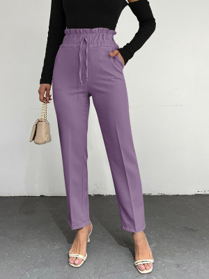 High Waist Lace Detailed Trousers    -Lilac