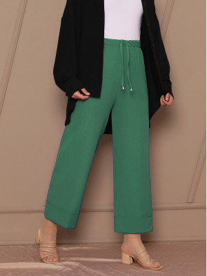 Lacing Detail Stitched Leg Trousers   -Green