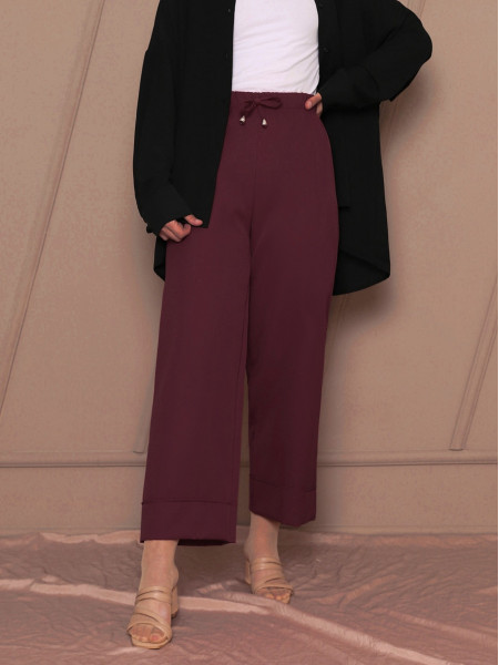 Lacing Detail Stitched Leg Trousers    -Maroon