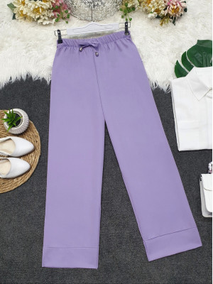 Lacing Detail Stitched Leg Trousers -Light Lilac