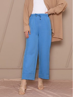 Bağcık Detaylı Double Paça Dikişli Pantolon   -Koyu Mavi