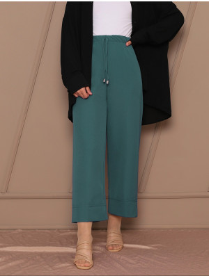Lacing Detail Stitched Leg Trousers   -Emerald