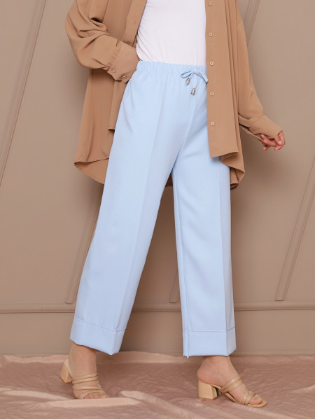 Lacing Detail Stitched Leg Trousers -Baby Blue