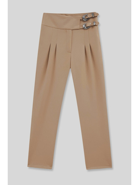 Buckled Waist Trousers -Mink color