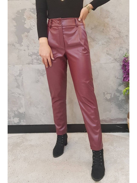 Double Buttoned Leather Trousers -Maroon