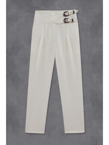 Buckled Waist Trousers -White