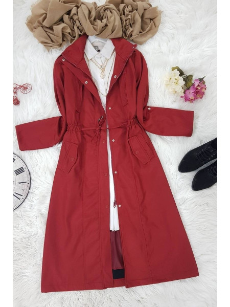 Lined Sports Trench Coat -Maroon