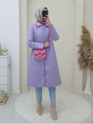 Lined Quilted Hijab Coat with Snaps -Lilac