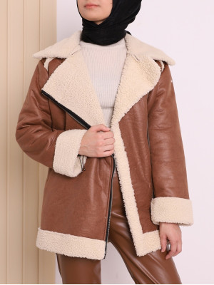 Lamb Plush Nubuck Leather Thick Winter Coat -Snuff