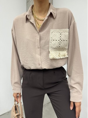 Knit Pocket Buttoned Ayrobin Shirt -Light Mink