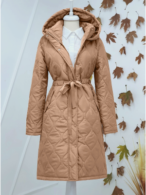 Tunnel Lace-Up Quilted Coat with Snap Pockets -Snuff
