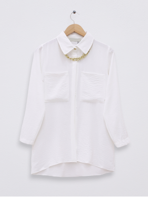 Double Pocket Long Necklace Ayrobin Shirt -White
