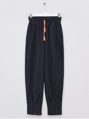 Lacing Detail Trousers with Collar Stitched Legs -Black