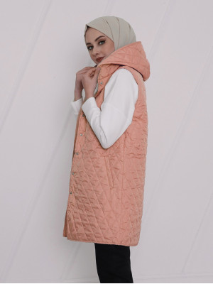 Hooded Zippered Quilted Vest -Powder