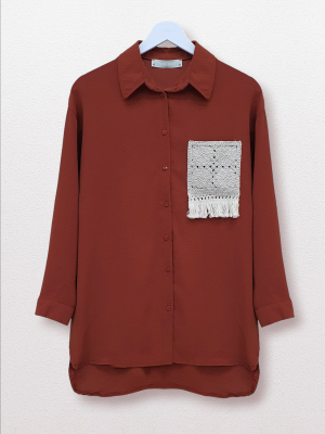 Knit Pocket Buttoned Ayrobin Shirt -Brick color