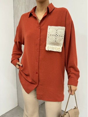 Knit Pocket Buttoned Ayrobin Shirt -Brick color