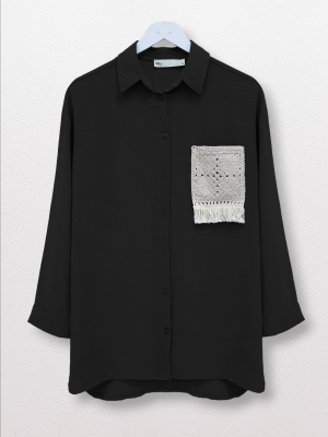 Knit Pocket Buttoned Ayrobin Shirt -Black