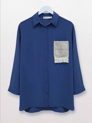 Knit Pocket Buttoned Ayrobin Shirt -İndigo