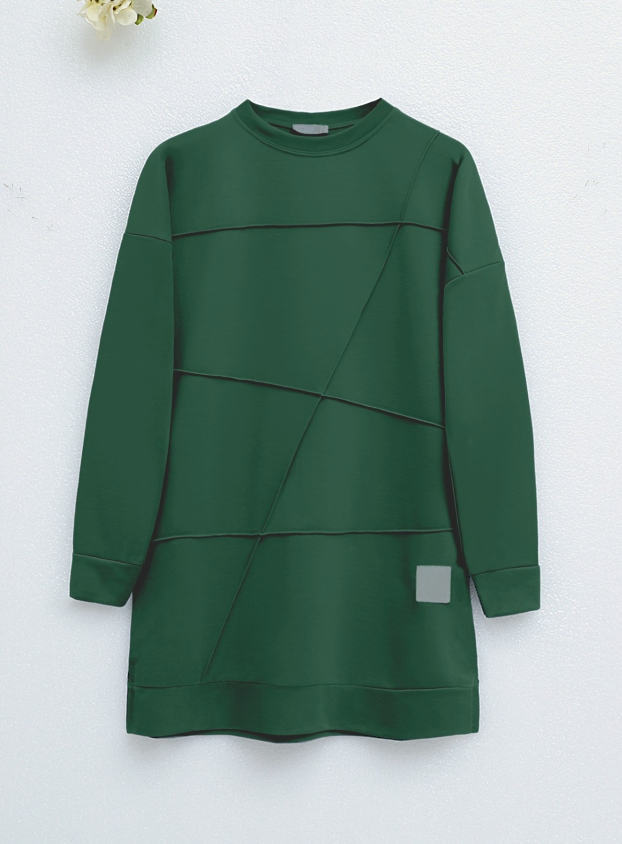 Grass Patterned Crew Neck Tunic -Emerald