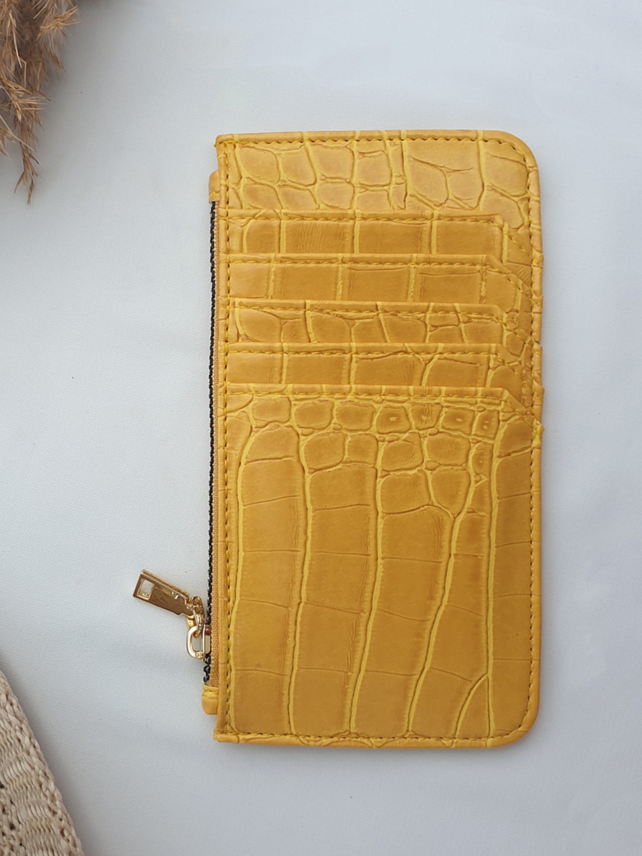 Long Zipper Wallet Mustard / Gold Emboss
