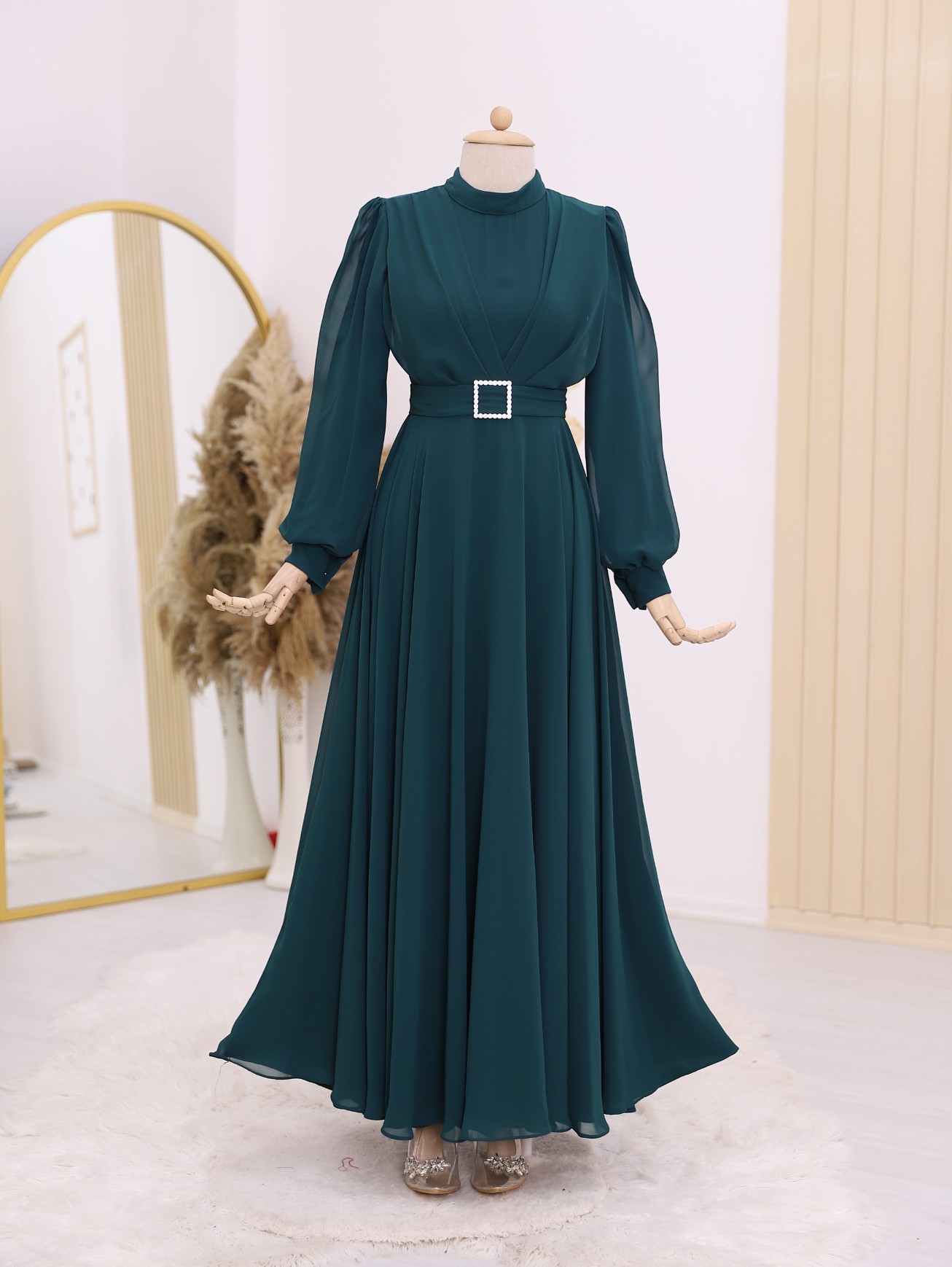 slim fit dress slacks Muslim Emerald Green Juliet Sleeve Bridal Henna Ball Gown 44