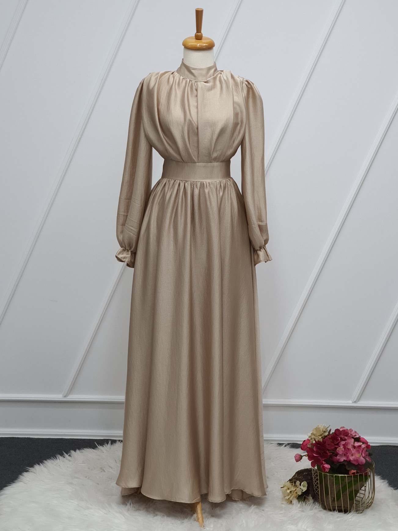 greta maxi dress beige TH&TH Greta One Shoulder Bridesmaid Dress In Champagne Sky Satin  TH and TH