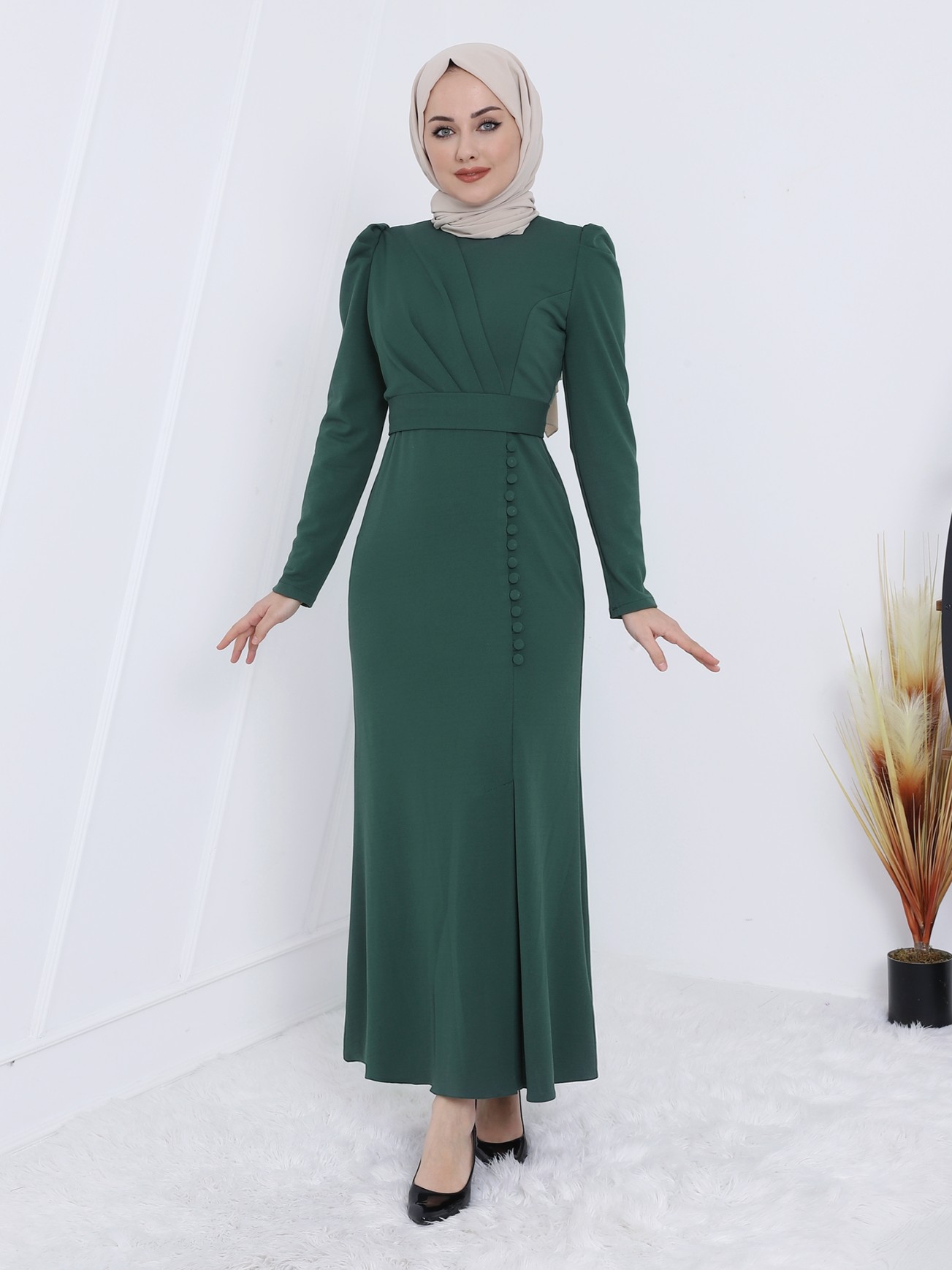 Skirt Button Detailed Belt Long Dress