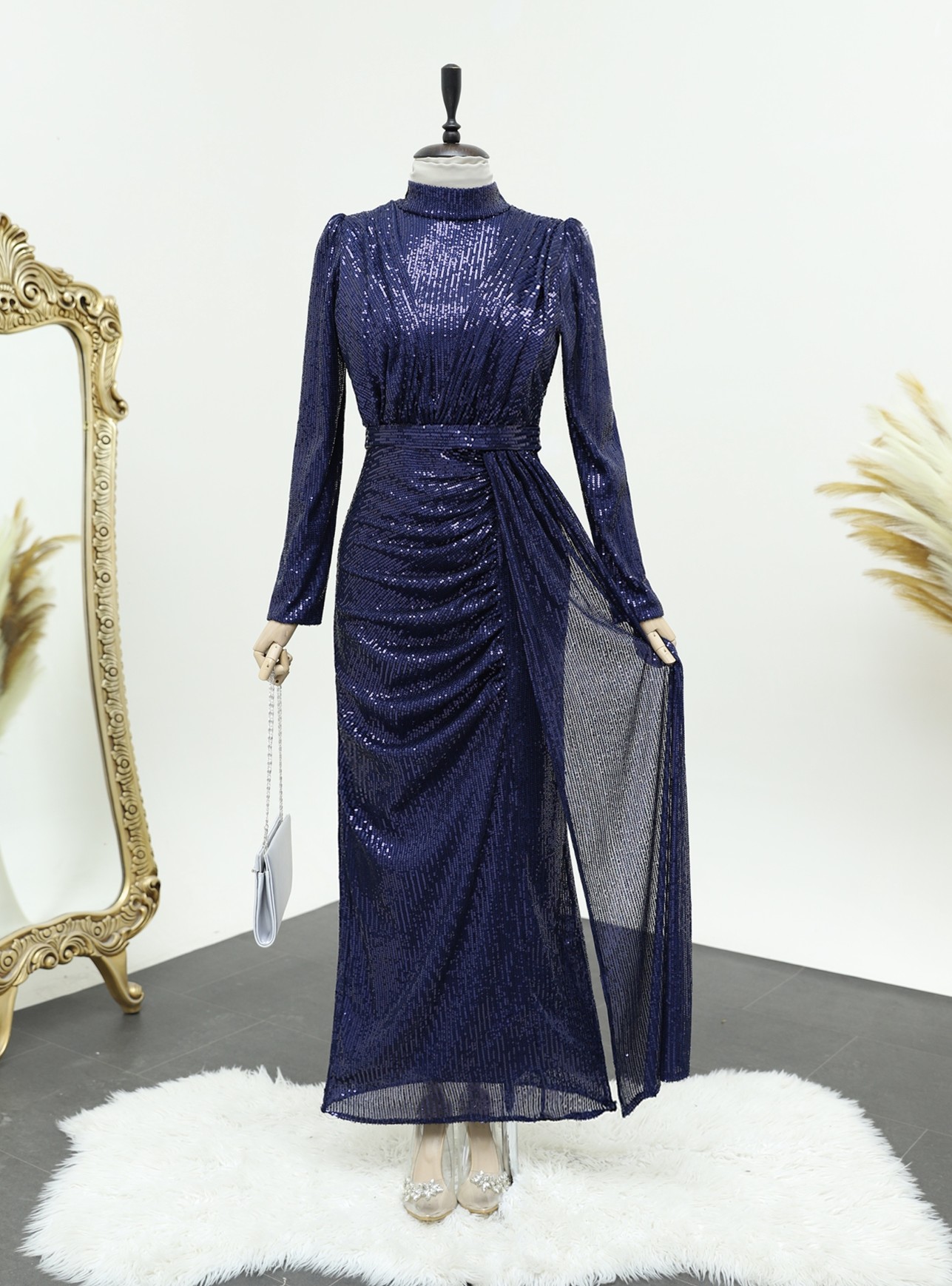 slim fit dress slacks Rose gold sequins cape prom dress 2024,cape sleeves prom dresses for M –  Anna's Couture Dresses main image 0