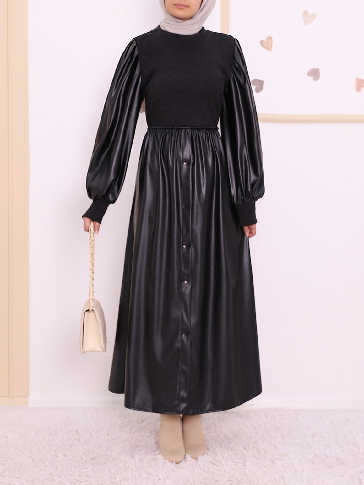full leather dress Gold-Button Faux-Leather Dress | Dolce Cabo